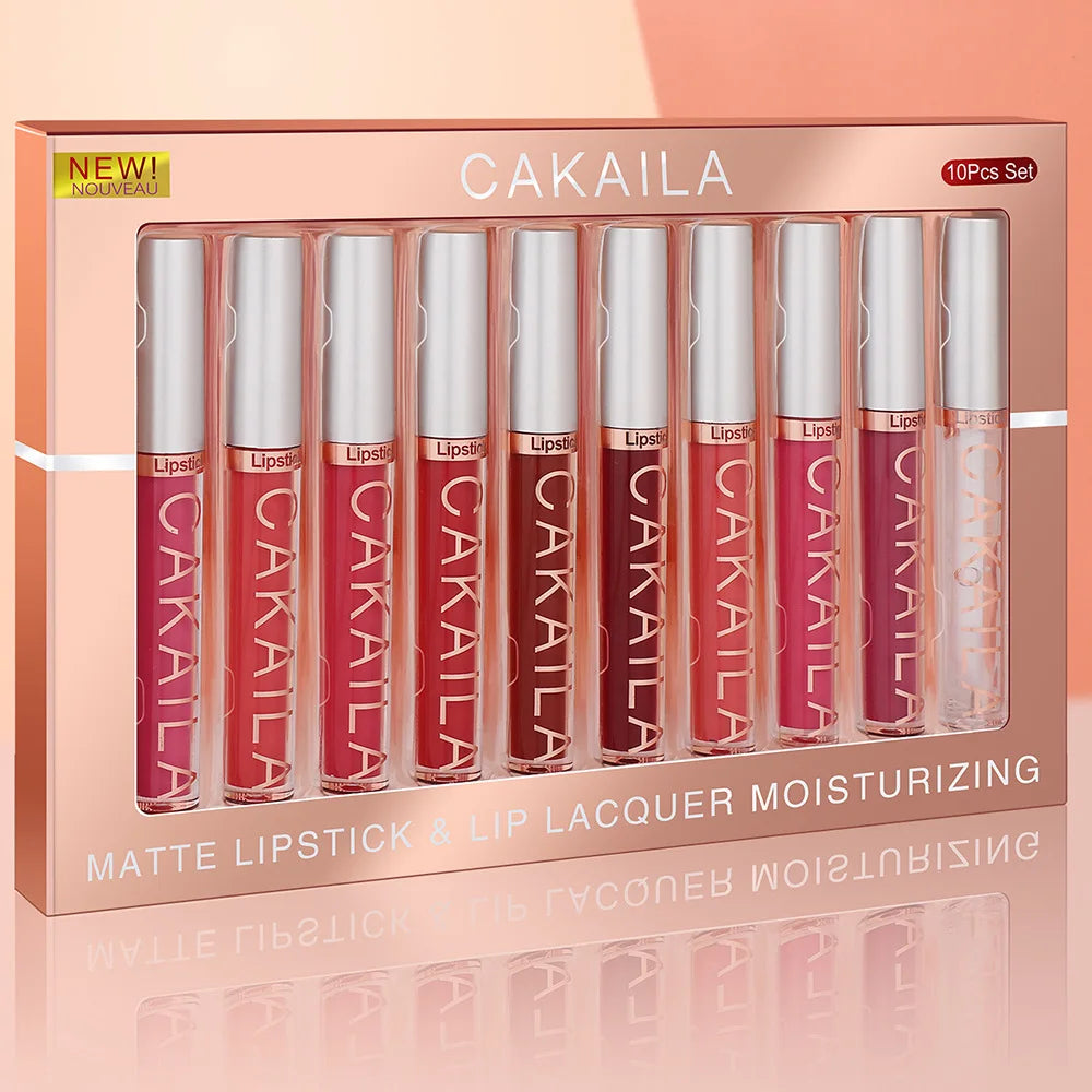 10pcs/set Nude Lip Gloss Matte Velvet Lipstick Waterproof Long-lasting  Liquid Lipstick Women Moist Lip Tint