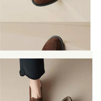 British Style Fleece Lined Chunky Heel Loafers Women's Shoes Retro French Vintage Leather Casual Shoes Rubber Sole Adult Footwear