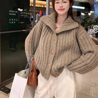 Vintage Soft And Supple Design Sensibility Horn Button polo/turtle Neck Women's Winter Idle Style Loose-Fit Thickened Knitted Ca