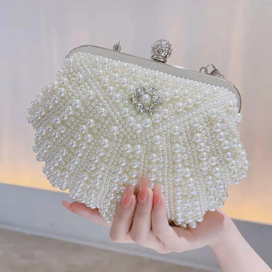 Pearl Handbag Women's Evening Dress Bag Ball Gown Diamond Clutch Bag Elegant Lady Purse