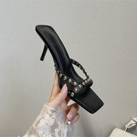 Women Shoes Modern Slippers Metal Rivet Designer Summer Party Shoes Women Mules Slides