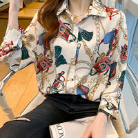 Fashion chain print ladies shirts Spring Women Blouses Long Sleeve Shirts Tops
