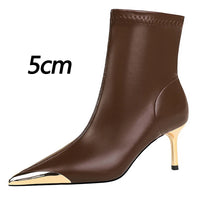 Boots Metal Pointed tip Women Boots Fashion Leather Boots High Heels Stilettos New Women Ankle Boots