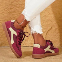Women's Contrast Color Flat Sneakers Fashion Soft Sole Lace Up Walking Shoes Woman Lightweight Comfort Low Top Sneakers