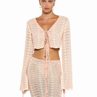 Sexy Knit V-neck Long Sleeve Lace-up Top Beach Half Skirt Two-piece  Summer Women's Casual Outfit Swimsuit Cover Up Set