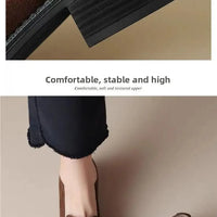 British Style Fleece Lined Chunky Heel Loafers Women's Shoes Retro French Vintage Leather Casual Shoes Rubber Sole Adult Footwear