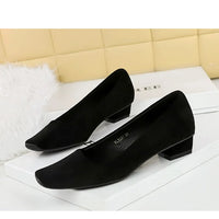 Women Fashion Style Quality Square Toe Low Heel Pumps Lady Prom Suede Shallow Mouth Thick High OL Single Shoes
