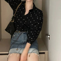 Chic Polka Dot Long Sleeve Shirt Women's Turn-down Collar French Style Simple Design Spring Summer New Arrival