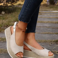 Women's Platform Sandals Summer New Large Size Fish Mouth Slope Heel Stones Pattern Shoes Thick Bottom Clog Casual Slip-On