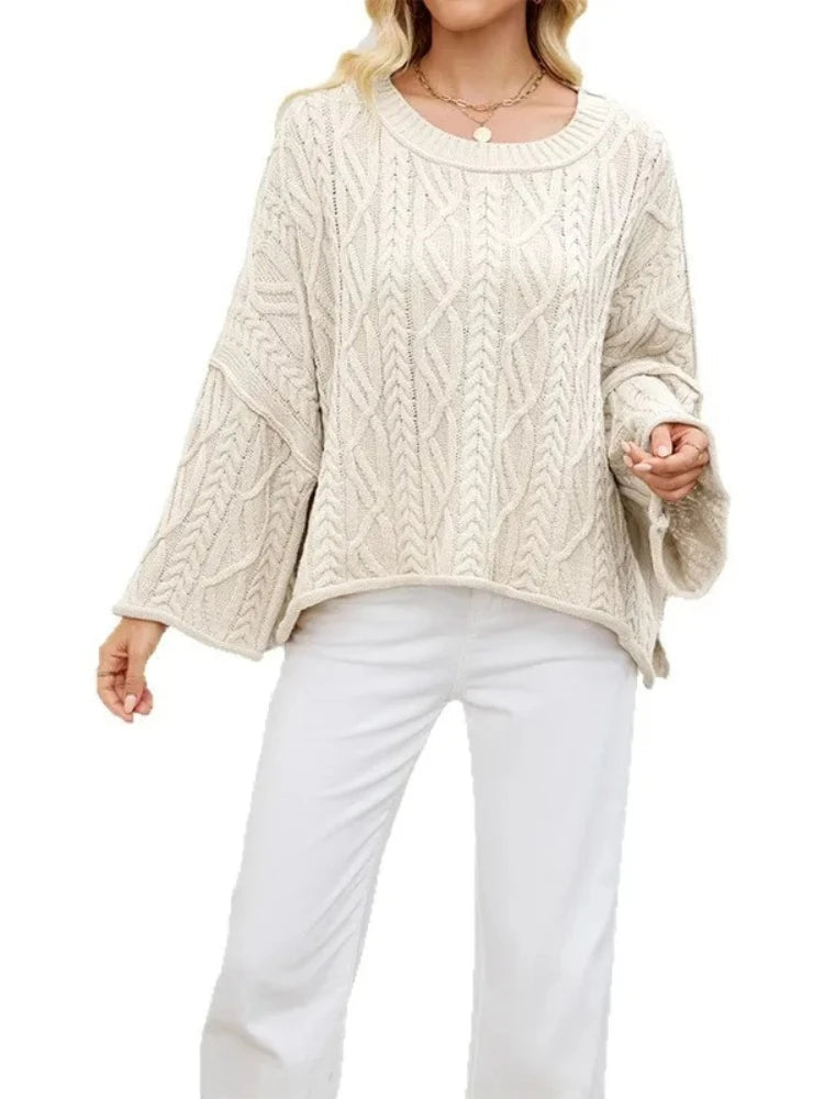 Autumn Winter Women Cable Knit Sweater Oversized Loose Pullover Long Sleeve Chunky Jumper Casual Warm Female Tops Clothing Natalia Home Fashion    Natalia Home Fashion