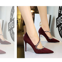 Banquet Pointed Toe High Heels Diamond Chain One-Strip Thin Heel Super High Heels Light Mouth Elegant Lace-Up