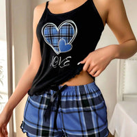 Women Sexy Suspender Shorts Thin Pajamas Letter Print Plaid Shorts Large Pajamas Romantic Home Wear Sexy Nightwear Short Pajama