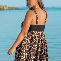 Oversize Bikini for Women Print Patchwork Dress Split Swimsuit V-neck Suspender Backless Beach Vacation Swimwear Summer