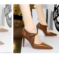 Women Pumps Suede and PU Leather Design Retro High Heels Ladies Shoes Stilettos Women Heels
