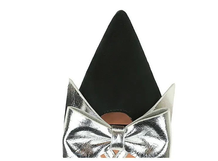 French Style Velvet Pointed Toe High Heels Hollow out Embroidery Butterfly Knot Party Shoes Women's Low Heel Single Shoes