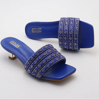 Low Heel Slippers Elegant Lady Square Toe Sandals Luxury Rhinestone High Heels Mules  Slip-on Women Shoes - Natalia Home Fashion