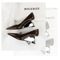 Spring Fashion Pointed Toe Pumps Woman Metal Decoration Wedges Heels Elegant Ladies Shoes