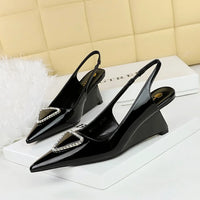 Spring Candy Fashion Pointed Toe Women Pumps Sling back Wedges High Heels Party Prom Mules Shoes