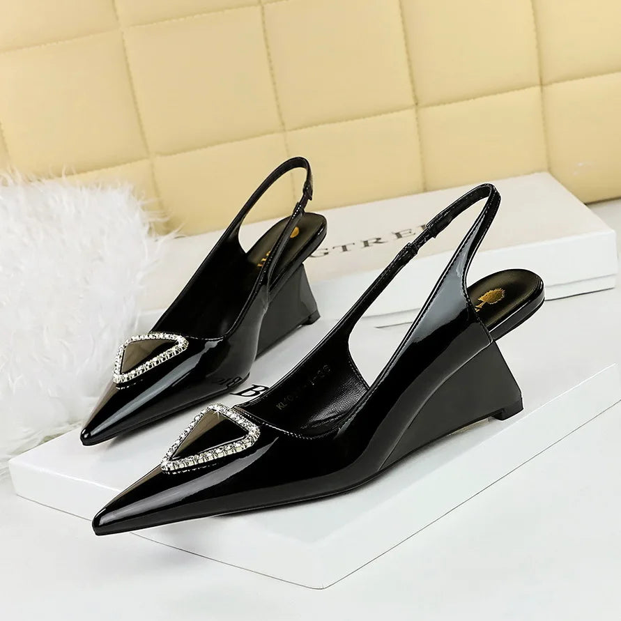 Spring Candy Fashion Pointed Toe Women Pumps Sling back Wedges High Heels Party Prom Mules Shoes