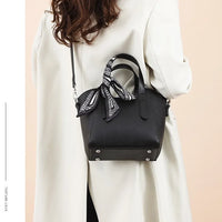 Pure Leather Cowhide Single Shoulder Crossbody Bag Ladies Handbag Fashion Bucket Bag Simple Basket Comes with Scarf