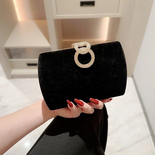Ladies Velvet Box Dinner Bag Sparkly Rhinestone Decoration Banquet Bag Clutch Evening Dress Bag Party