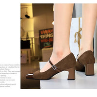 Leopard Print Women Pumps Suede Middle Heel Shoes Sexy Mary Jane Shoes Rhinestone Buckle Ladies Shoe Square Head