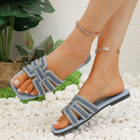 Women's Rhinestone Slippers Outdoor Fashion Non-Slip Beach Shoes Comfortable Flat Square Heel Women's Sandals