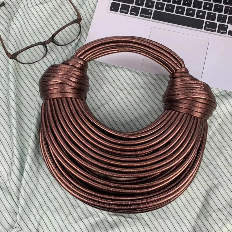 Fashionable Hand-Knitted Noodle Bag Women's Shoulder Bag Urban Minimalist Style Dumpling Bag Versatile Knot Design PU Material