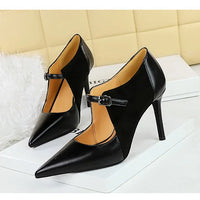 Women Pumps Suede and PU Leather Design Retro High Heels Ladies Shoes Stilettos Women Heels