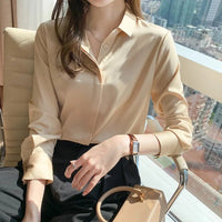 Style Women's Long Sleeve Satin Shirt Casual Style Fashion Design Lightweight Maturity Ladies Blouse