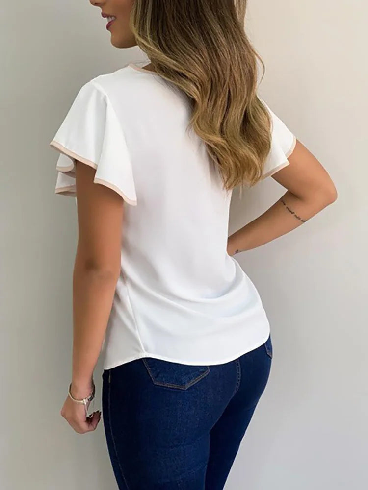 Hollow Out Sexy Lace Blouse Elegant Butterfly Sleeve Solid Blouse Shirt Office Lady O Neck Ruffles Patchwork Blusas Tops S-5XL Natalia Home Fashion    Natalia Home Fashion