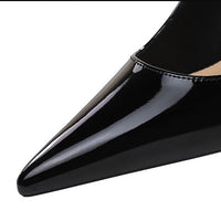 Fashion Women Pointed Toe Patent Leather High Heels Shallow Vamp Rhinestone Decorated Backless Strap Dress Shoes