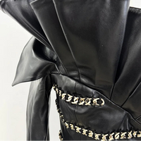 Elegant Socialite Fashion New Heavy Chain Three-Dimensional Ruffle Off-Shoulder Leather Dress Sexy Mini Dress