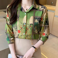 Slim Floral Long-sleeved Shirt Loose Printed Top for Women