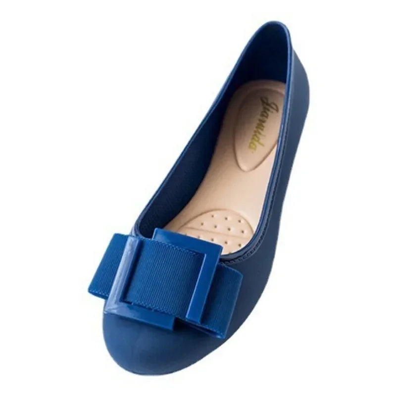 Jelly Flat Shoes Lady Waterproof Bow Tie Flats Cute Sweet Shoes Women Fashion Comfortable Soft