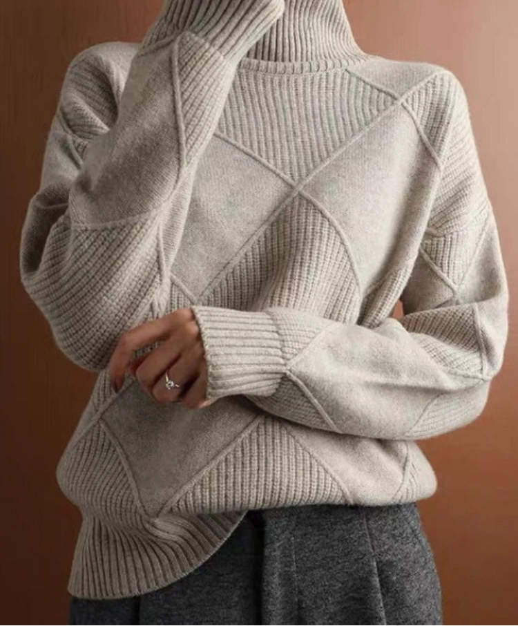 Turtleneck Sweater Diamond Solid Color Warm Pullover Loose Lazy Wind Knitted Bottoming Shirt Pullovers Tops Jumper