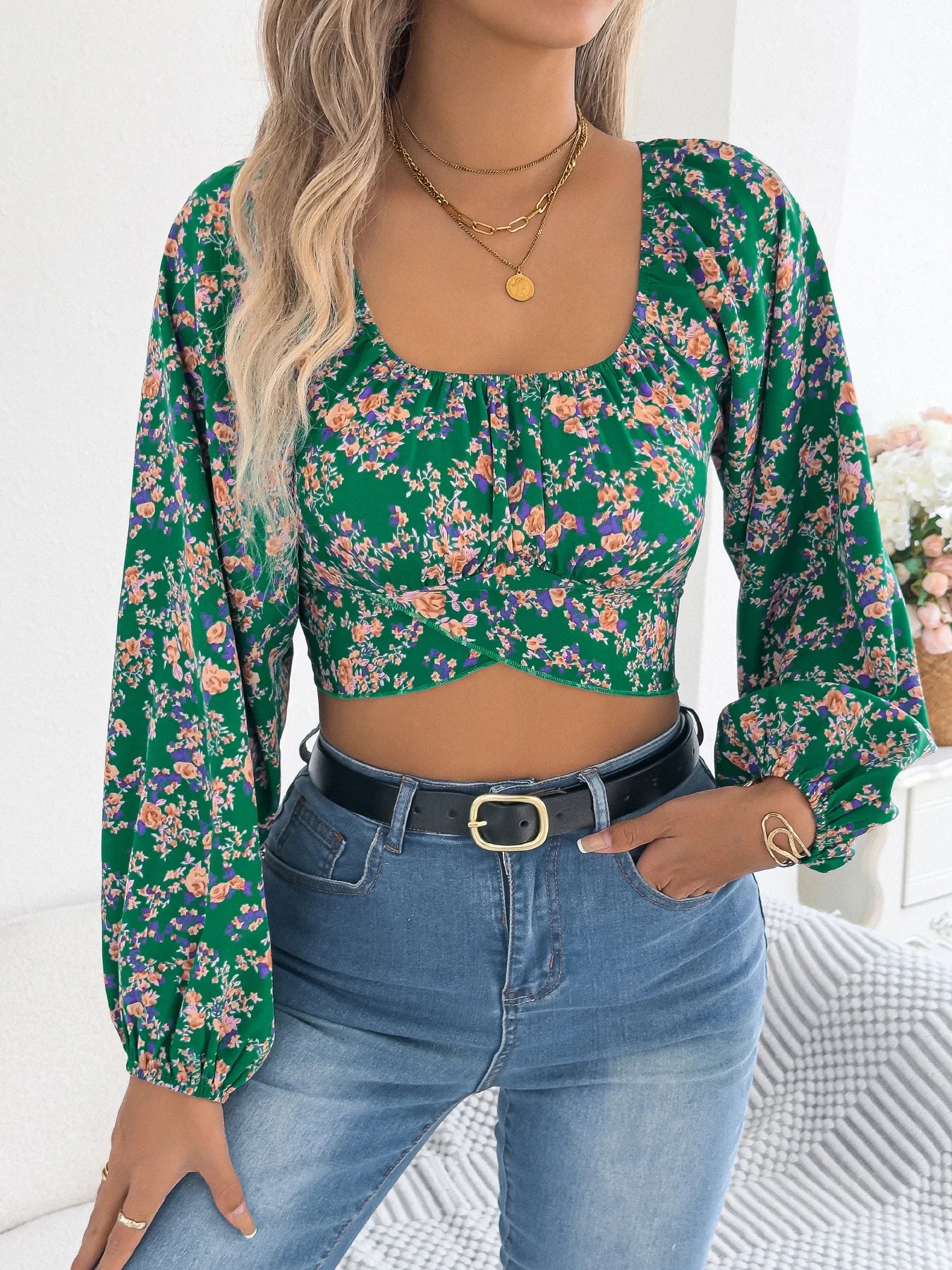 Spring Square Neck Backless T-shirt Casual Women Long Sleeve Bodycon Crop Top Club Short Tops