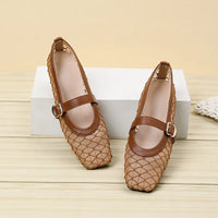 Fishnet Ballet Flats Square Toe Breathable Hollow Mesh Sandals Casual and Comfortable Mary Jane Shoes