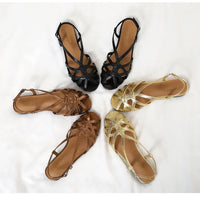 Retro woven Roman sandals, summer open-toe low-heeled women's shoes, one-strap buckle, versatile and fashionable commuter shoes