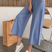 Casual Baggy Wide Leg Trousers Women Summer Thin Comfy Breathable Ankle Length Pants Vintage Loose Cotton Linen Straight Pants