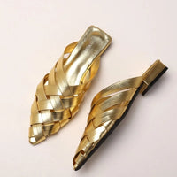 Hollow Woven Pointed Cool Slippers Women's Summer Thick Heel Outer Wear Bag Head Half Slippers Women Sandals