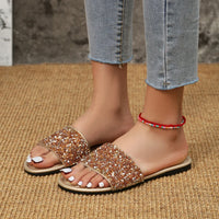 Women's New Round Head Luxury Water Diamond Women's Shoes Anti Slip PU Beach Dress Slippers