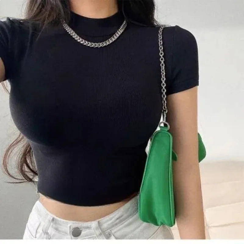 New in Summer Women's Hot Pure Sexy Slim Round Neck Color Short Shoulder Tops Fashionable Casual Wear Grey Short Sleeve T-Shirt Natalia Home Fashion    Natalia Home Fashion