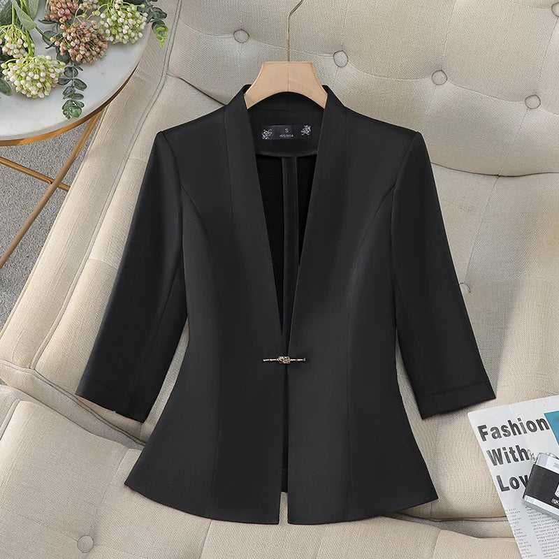 Women's Slim Fit Blazer Suit Fashion Solid Color Single Button Jacket Office Lady Coat and Pants