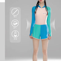 Women Long Sleeve Water Sports Outdoor Bathing Push Up Swim Wear Hooded Female Front Zipper Beach Athletic Surfing Swim Suit