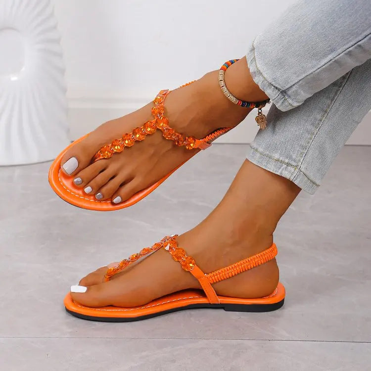 Sandals Summer Elastic Strap Casual Women's Sandals Fashionable Flat Soft Comfortable Slide for Women