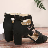 Women Fashion Strap Sexy High Heel Sandals Woman Roman Hollow Pumps Lace-up Peep Toe Sandals Casual Chunky High-heeled Sandals