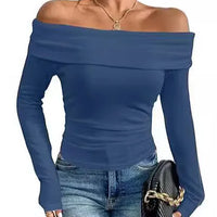 Women's Sexy Off-shoulder Slim Long-sleeved Base One-shoulder Top T-shirt
