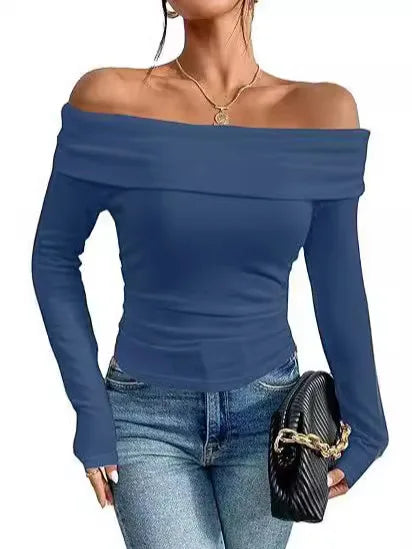 Women's Sexy Off-shoulder Slim Long-sleeved Base One-shoulder Top T-shirt