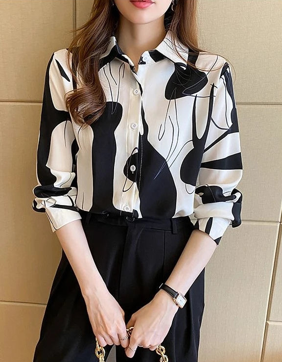 Print Shirts & Blouses for Women Fine Elegant Fashion Chic Chiffon Woman Top